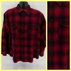 Vtg 60s Pendleton Wool Shirt XL Red Black Buffalo Plaid Check Lodge Flannel USA